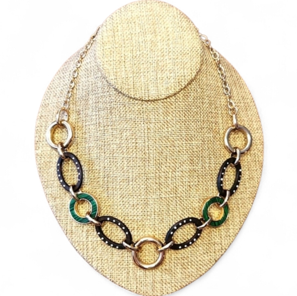 White House Black Market Statement Necklace Green Black Gold WHBM